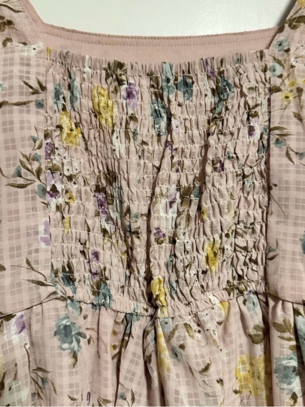 Blu Pepper Pastel Pink Floral Smocked Midi Dress - Picture 7 of 10